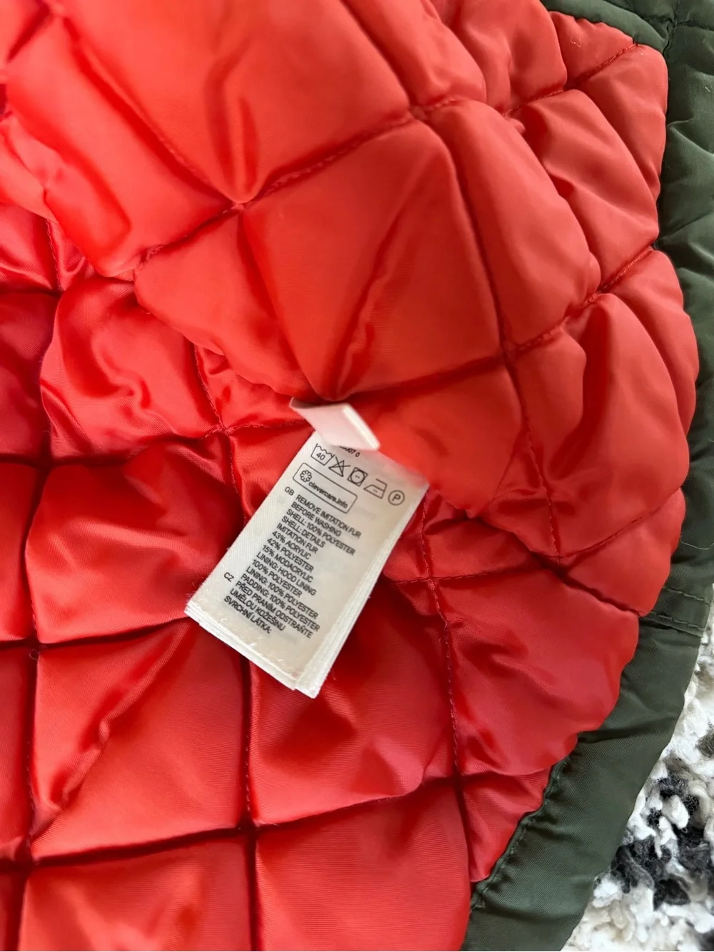 H&M Olive Green Puffer Hooded Kids Coat 4-5 year old